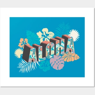 Aloha Retro postcard Typography with tropical leaves Posters and Art